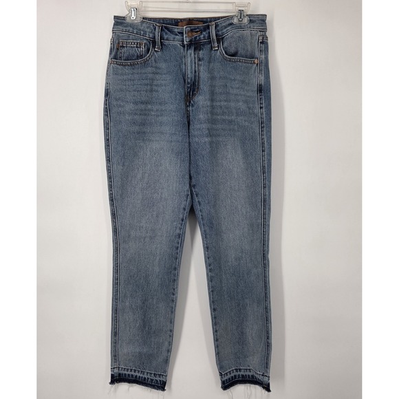 Judy Blue Mid Rise Rigid Magic Release Hem Size 7/28 Boyfriend Denim Jeans 88818 - Picture 2 of 10